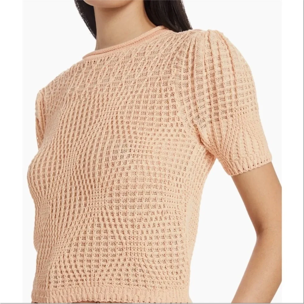 Ulla Johnson Capri Top Crème Knit Cotton Short-Sleeve Top Size Large Puff Sleeve